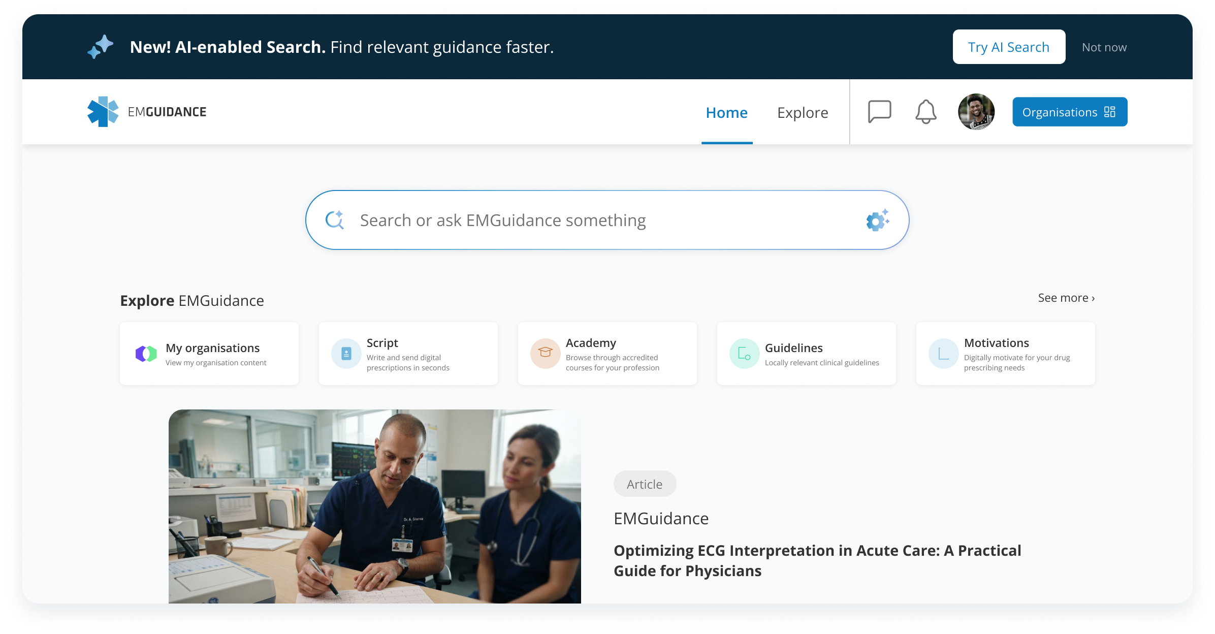 AI search-onboarding product screen